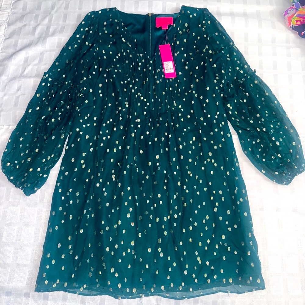 Lilly Pulitzer Green and Gold Midi Dress